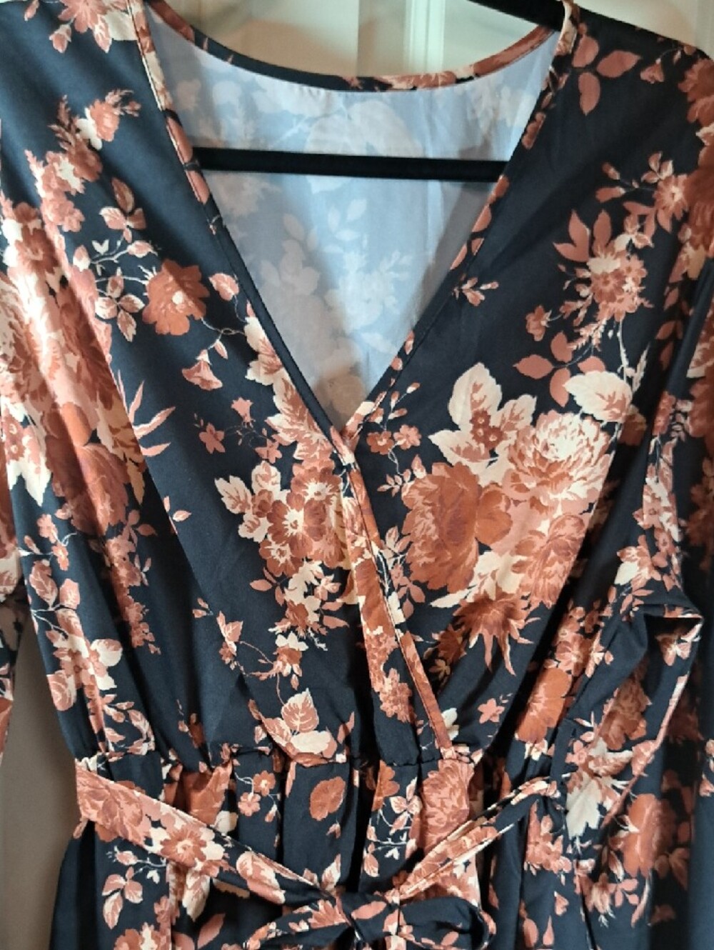 Floral Wrap Maxi Dress in Black and Rust - Picture 2 of 8